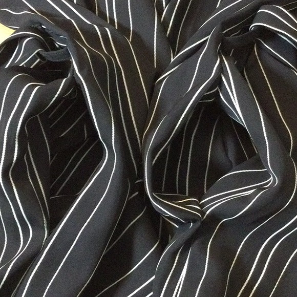 L Zara Basic Navy and White Striped Belted Jacket - Picture 10 of 15